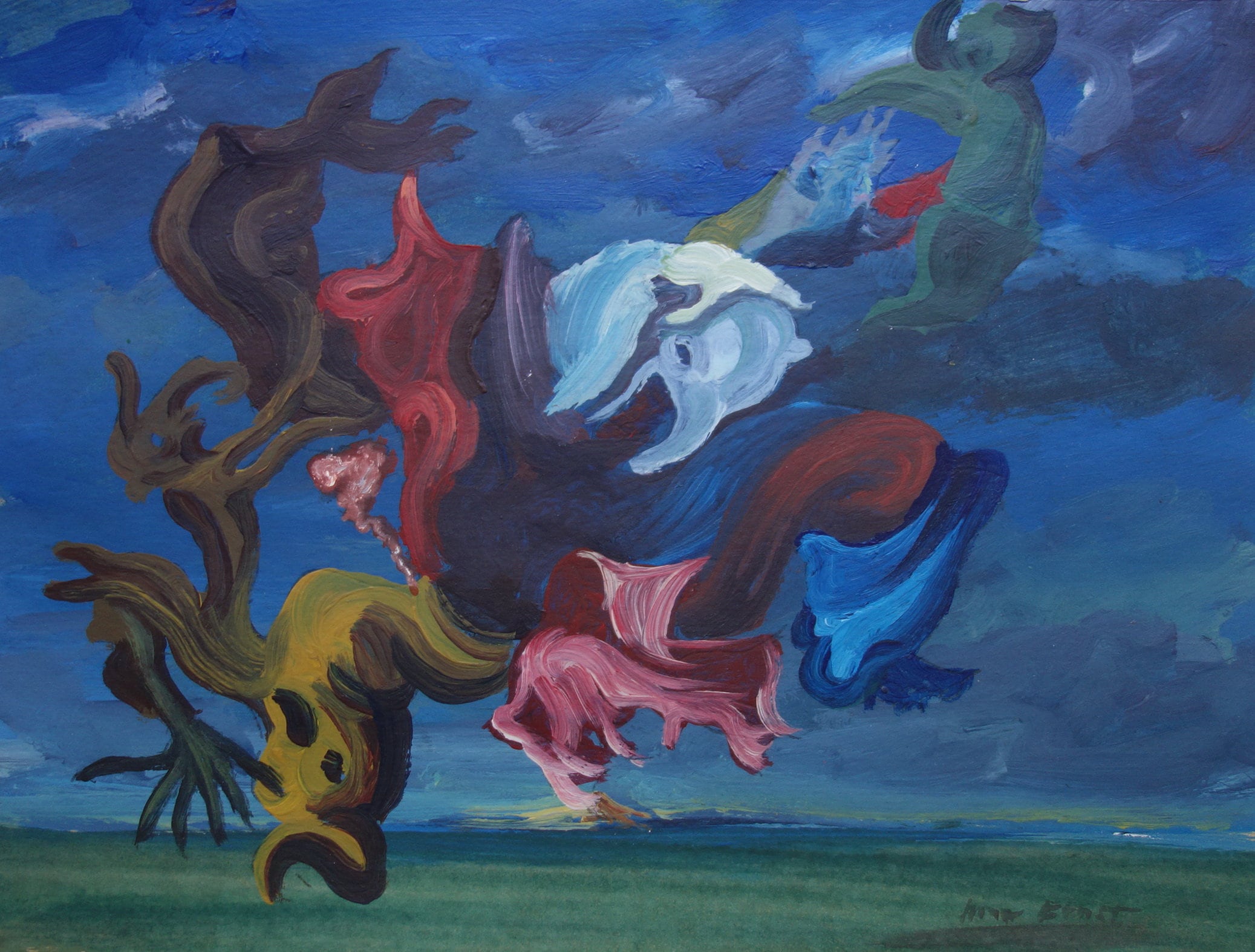 美術品、希少なシュルレアリスム絵画 - 人物、署名入り、マックス