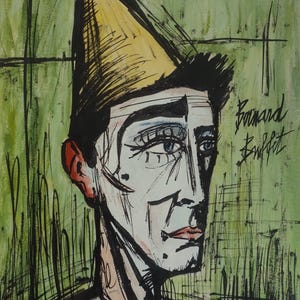Fine Abstract Expressionist Unique Painting - clown, Marked & Signed, Bernard Buffet , Rare find, Contemporary art