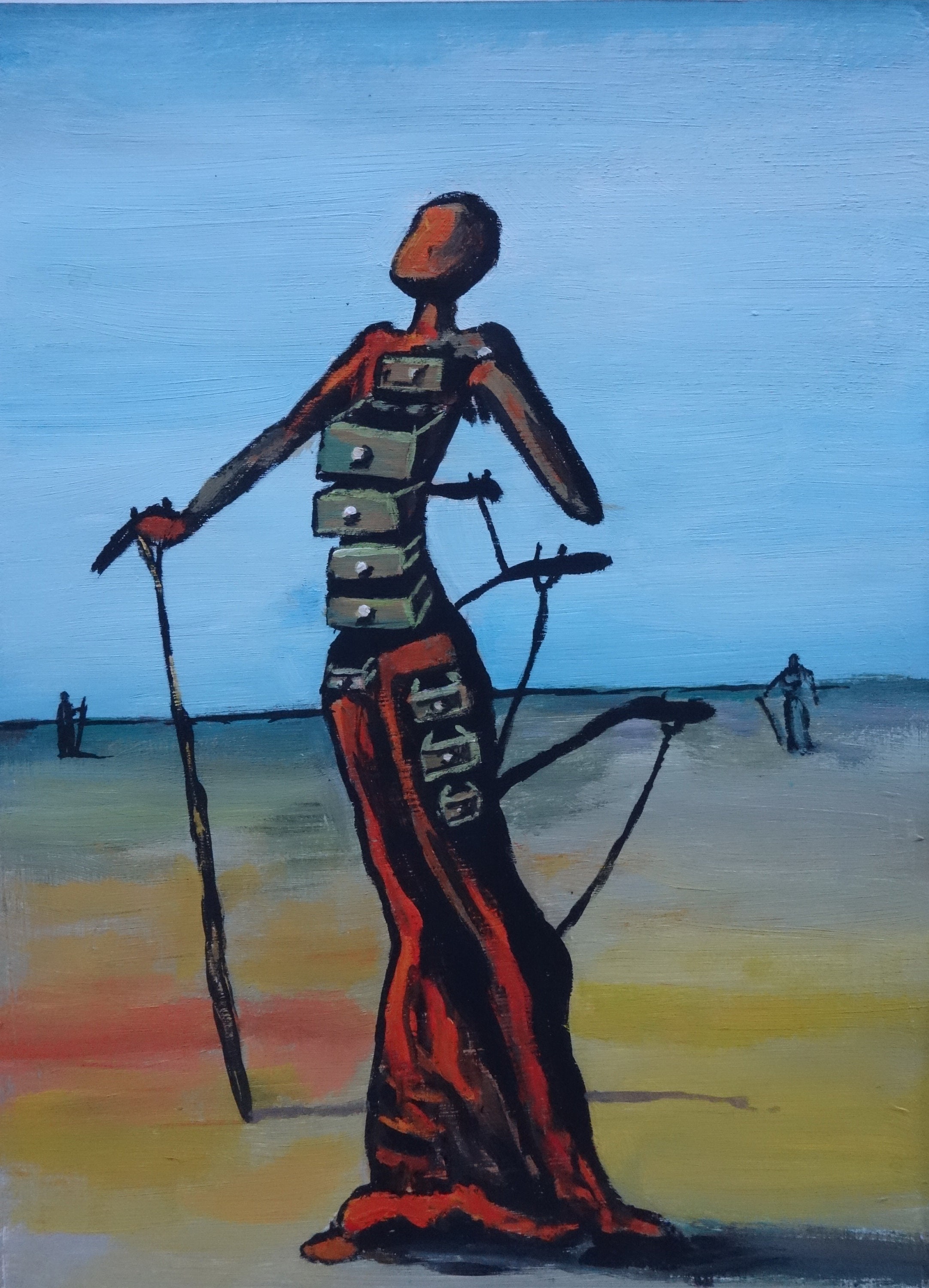 Fine Art, Rare Surrealism Painting – Figure With Drawers