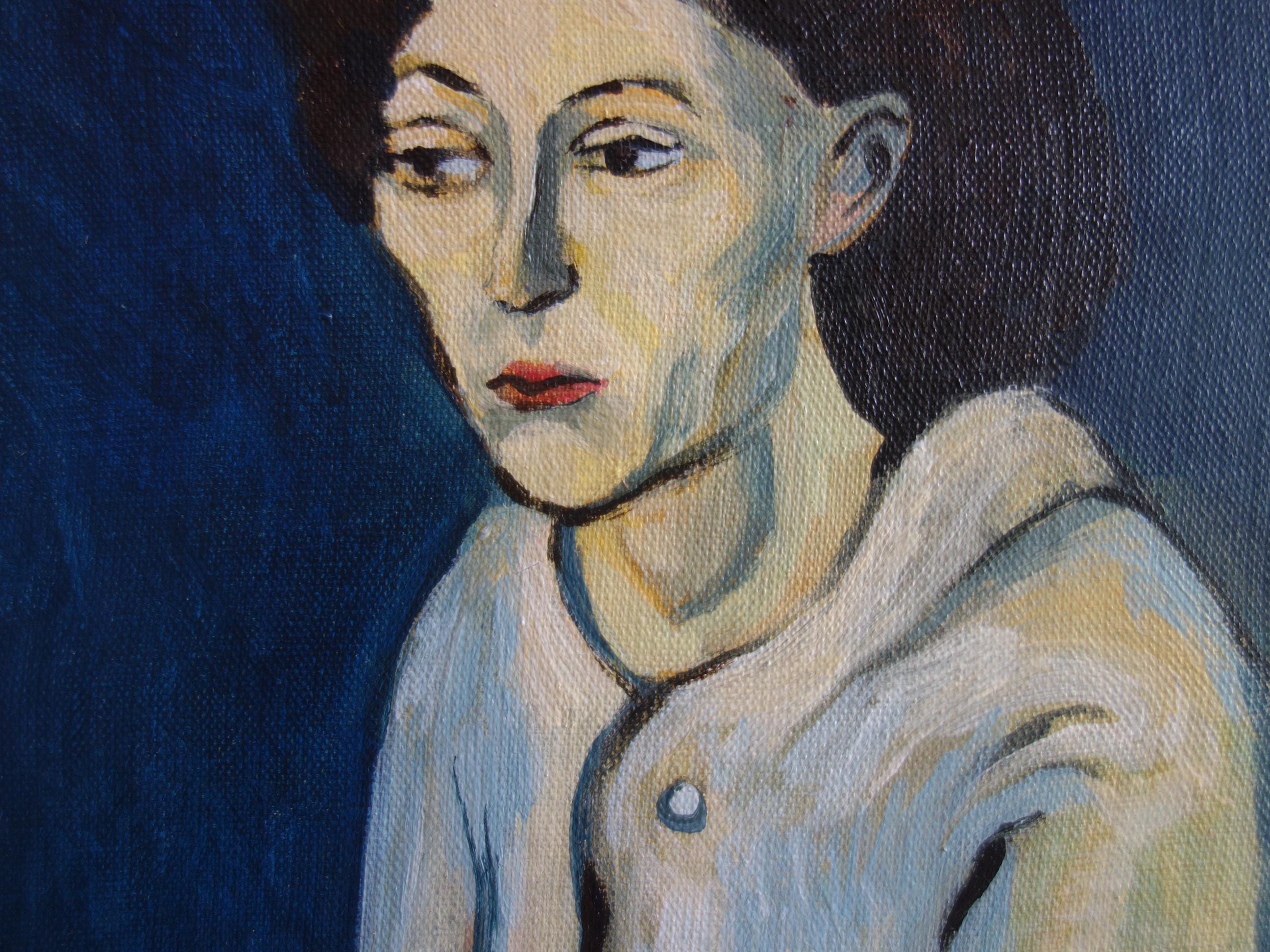 美術品、希少なキュビズム絵画 - 女性、青の時代、署名入り、パブロ