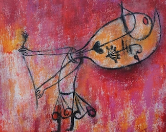 Bela pintura expressionista abstrata única, marcada e assinada, Paul Klee, achado raro, arte contemporânea