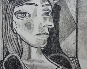 Fine art, Rare Cubist drawing – portrait of a woman, signed, Pablo Picasso