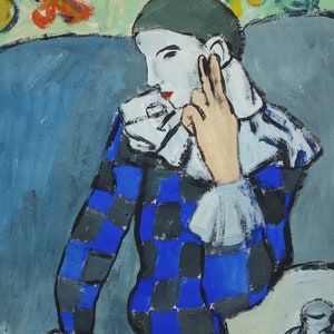 Fine art, Rare Cubist painting – portrait, Blue period, signed, Pablo Picasso