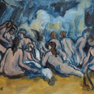 Belle arti, pittura impressionista rara – bagnanti, firmato, Paul Cezanne