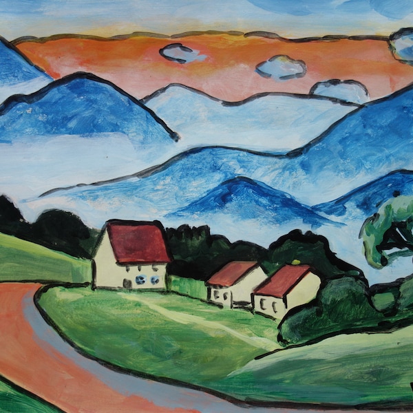 Early German Expressionism Kandinsky era original oil landscape painting, Signed