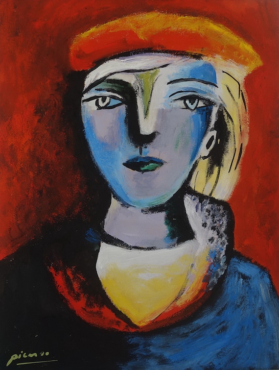Very Rare Art - Unique Cubist Oil Portrait Painting, Signed