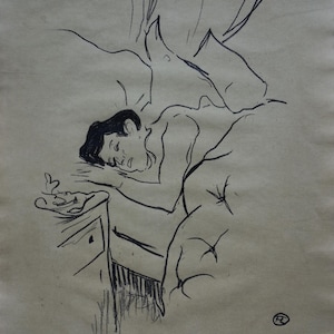 Fine early Expressionist drawing – study, Signed, Henri de Toulouse Lautrec