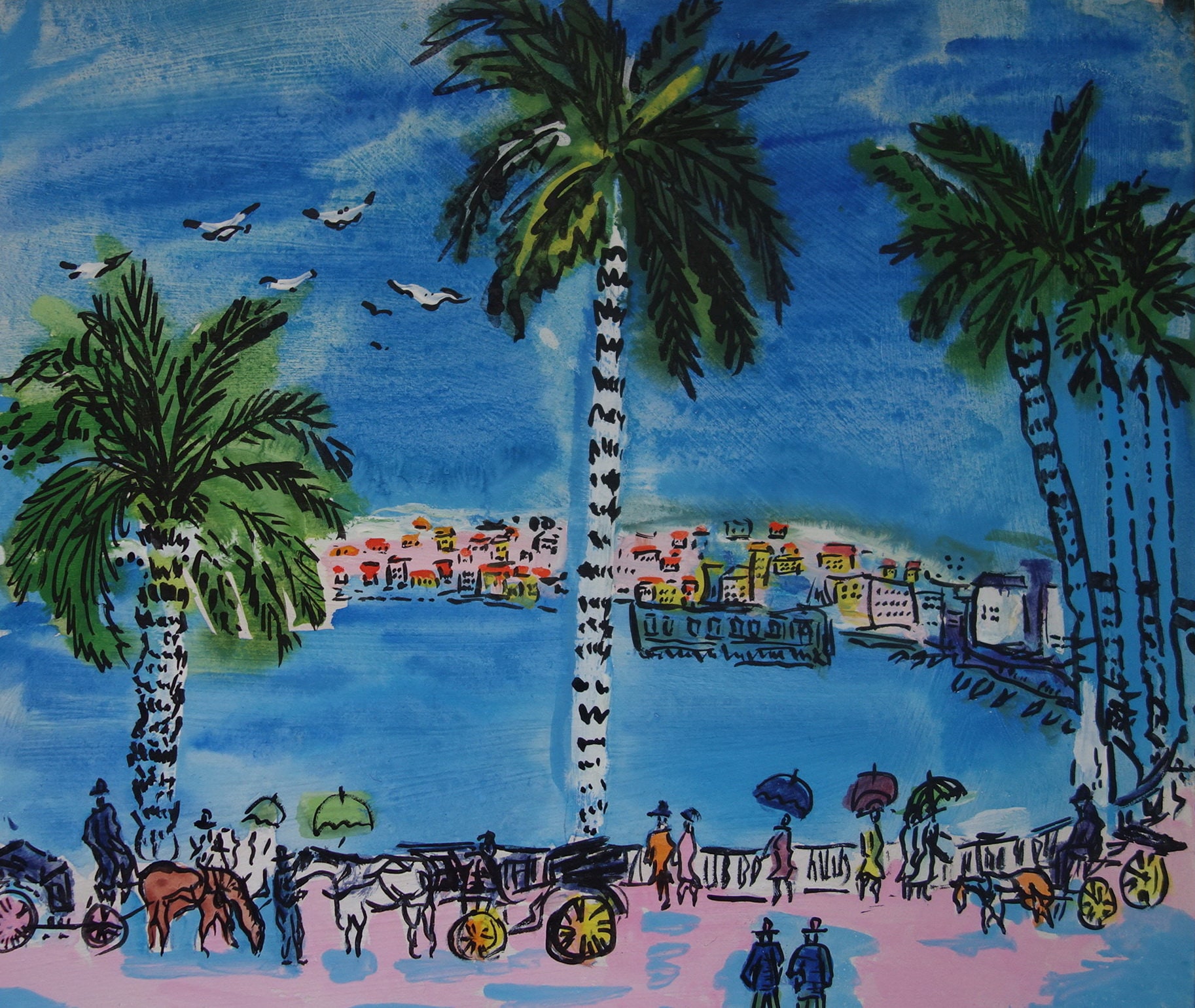 素晴らしいフォービズム、ガッシュの絵画 – フレンチ リヴィエラ、署名