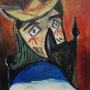 Arte muy raro - Pintura cubista única de retrato al óleo, Signed Picasso