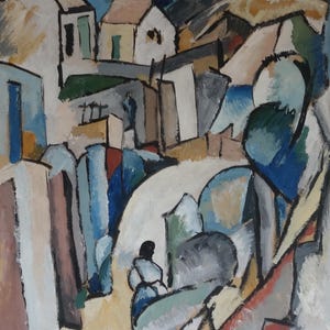 Fine Rare French Cubist, gouache painting – ladscape, Signed – Picasso era