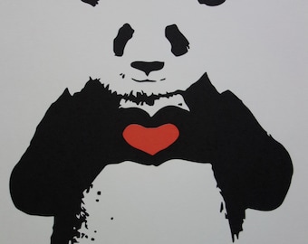 Limited edition Pop Art Graffiti Panda silkscreen serigraph, signed, stamped and numbered, Banksy