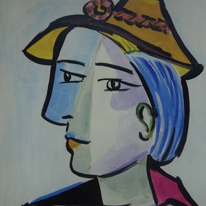 Arte muy raro - Pintura cubista única de retrato al óleo, Signed Picasso