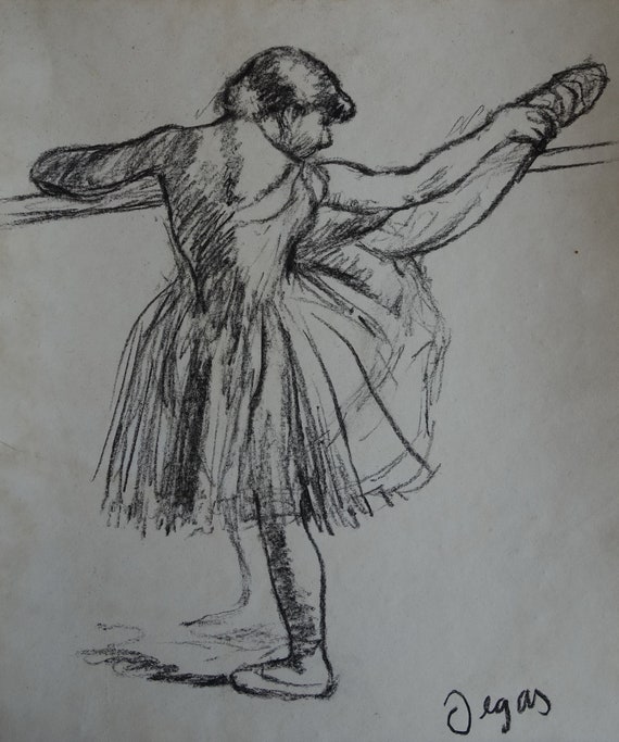 Fine impressionist drawing, Ballet dancer, after Edgar Degas ...