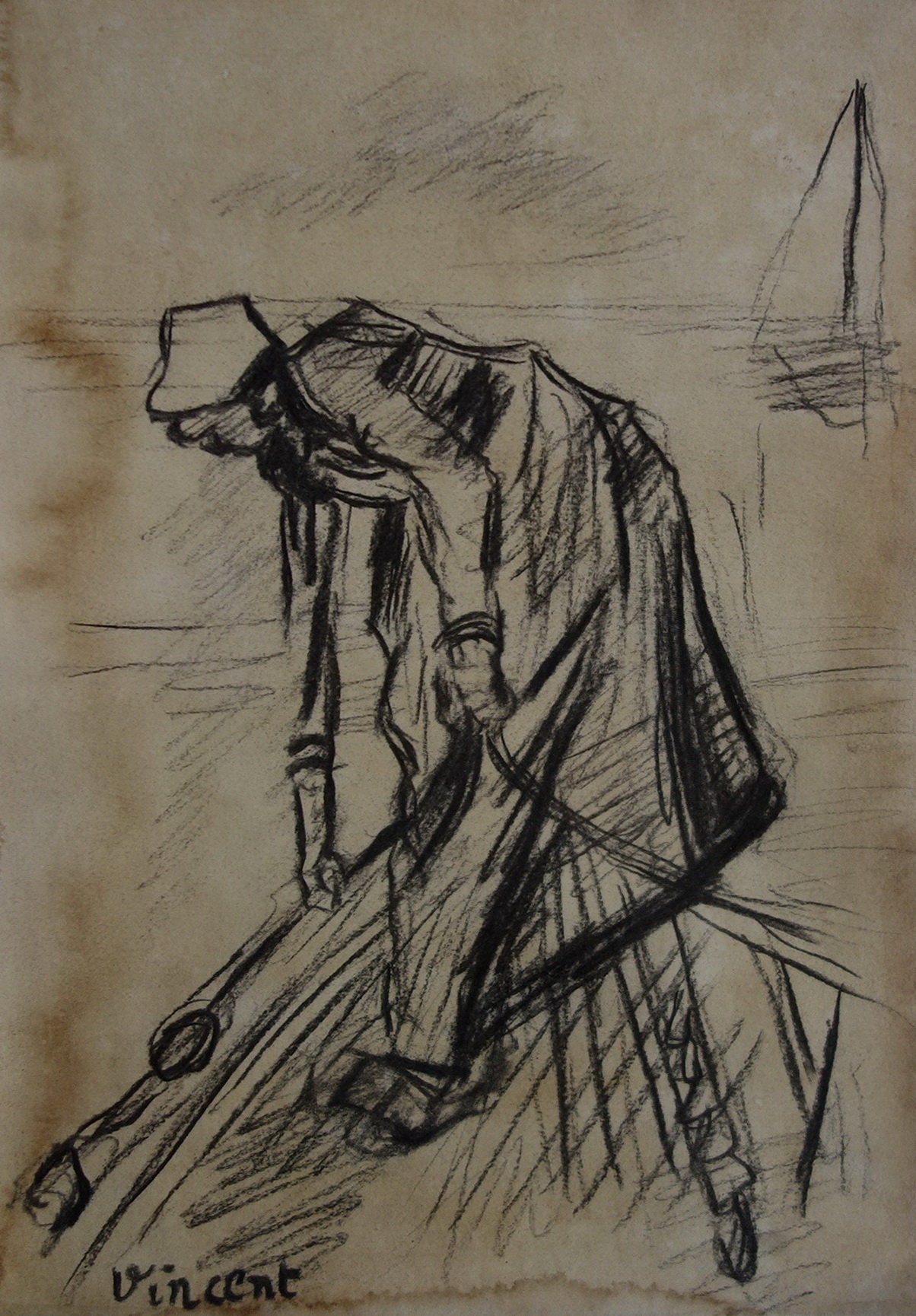 Fijne post impressionistische houtskool tekening na Vincent - Etsy België