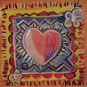 Exceptional POP ART Unique Heart Painting, signed & stamped, Peter Max after