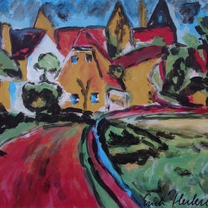Early German Expressionism original oil landscape painting, Signed Kandinsky era
