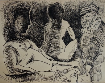 Fine art, Rare Cubist drawing – figures, signed, Pablo Picasso