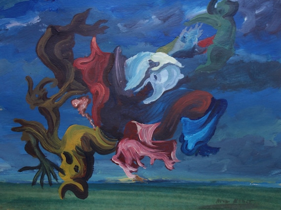 美術品、希少なシュルレアリスム絵画 - 人物、署名入り、マックス