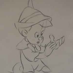 Vintage cartoon Walt Disney-personagestudie, tekening, Pinokkio