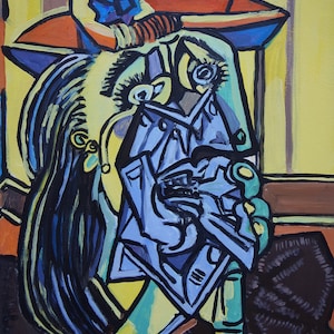 Arte muy raro - Pintura única de retrato al óleo cubista, Picasso firmado