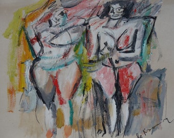 Fine Abstract Expressionist Unique Painting - Women, Marked & Signed, Willem de Kooning , Rare find, Contemporary art