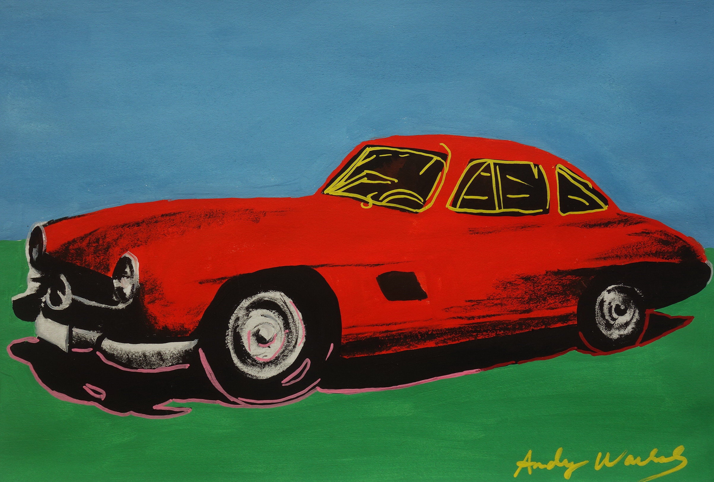 素晴らしいユニークなポップアートの絵画 – 車、署名入り、アンディ
