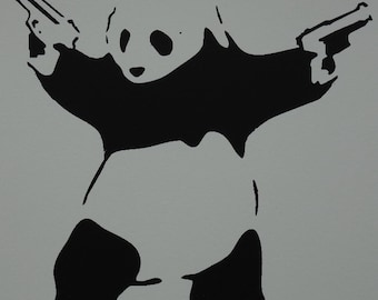 Limited edition Pop Art Graffiti Panda silkscreen serigraph, signed, stamped and numbered, Banksy