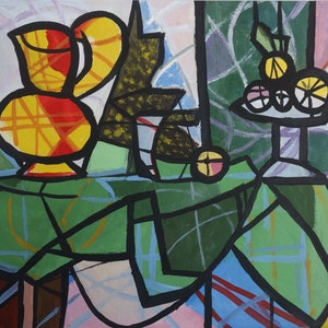 Notable bodegón cubista francés, época de Picasso Braque, Firmado