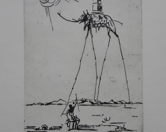 Fine gravure surréaliste en édition limitée - Eléphant, Salvador Dali, signée, tamponnée et numérotée