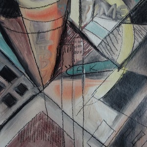 Fino cubista francés raro, pintura gouache – ladscape, firmado – era Picasso