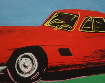 素晴らしいユニークなポップアートの絵画 – 車、署名入り、アンディ