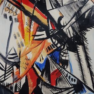 Fine Cubist tempera and oil landscape painting
