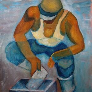 Fino cubista raro, pintura tempera – hombre, firmado – era Picasso