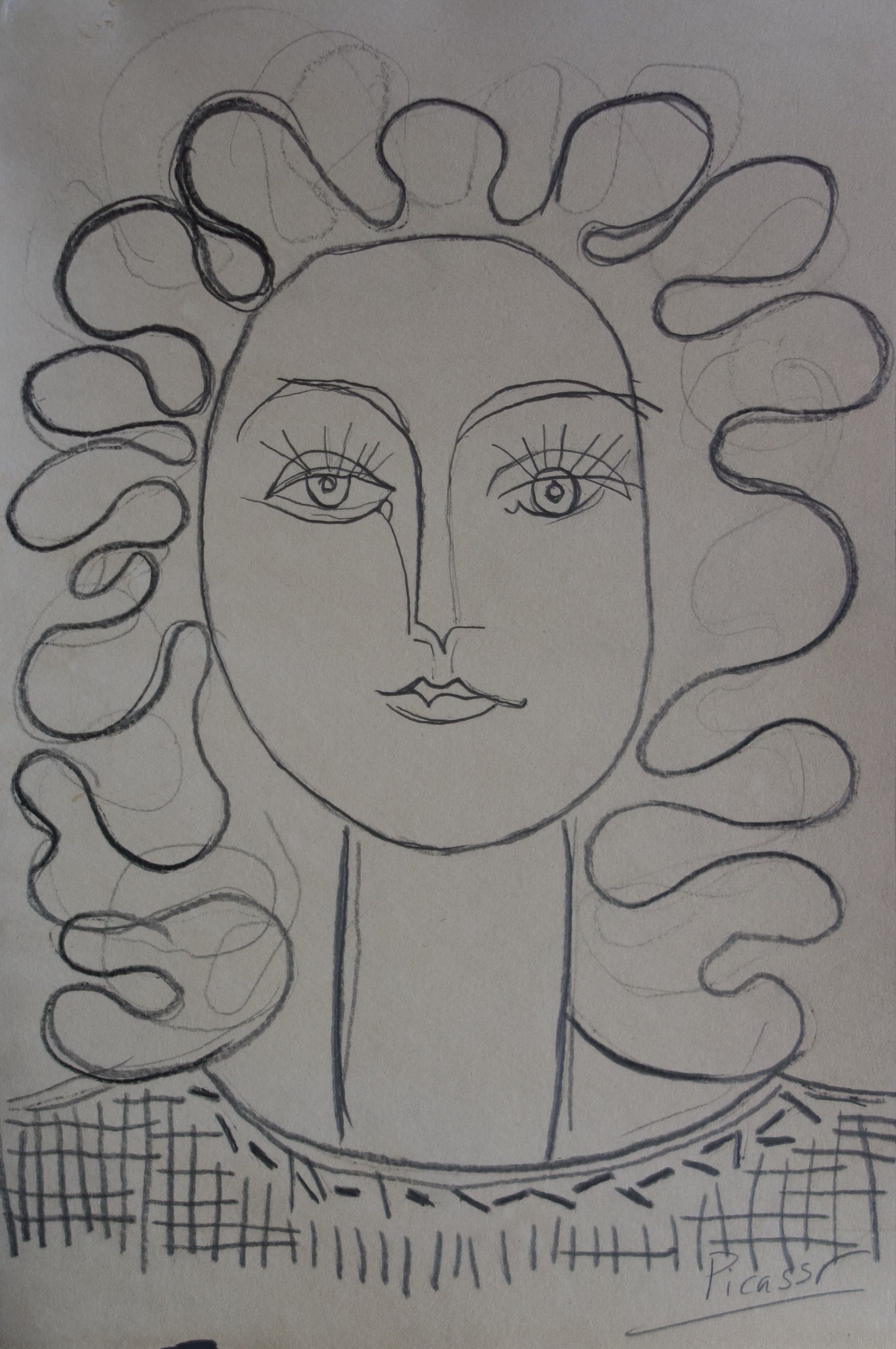 非常に珍しいユニークなキュビズムピカソ時代の肖像画習作、鉛筆画