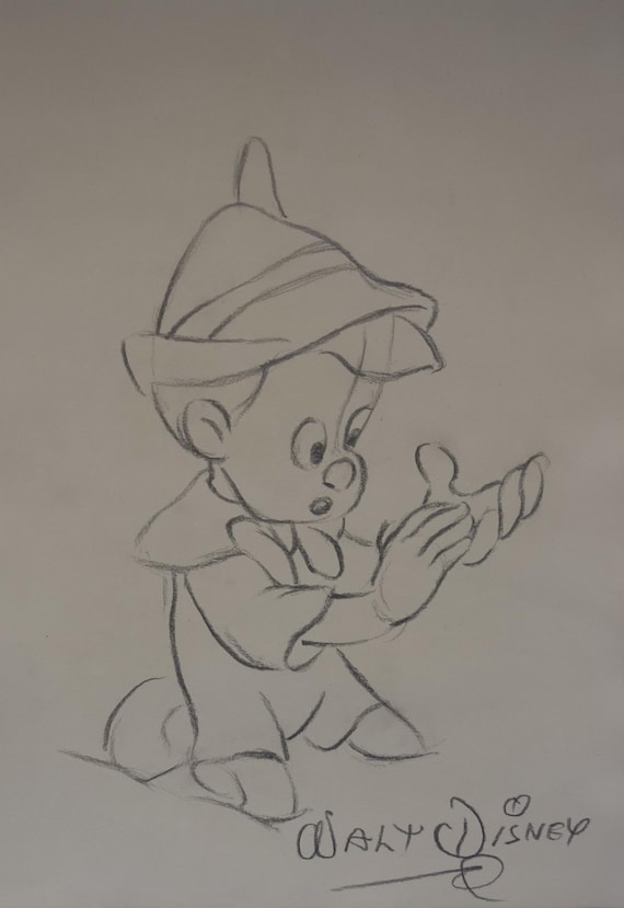 ディズニーピノキオ セル画の下書きデッサン画 ディズニーピノキオ セル画の下書きデッサン画