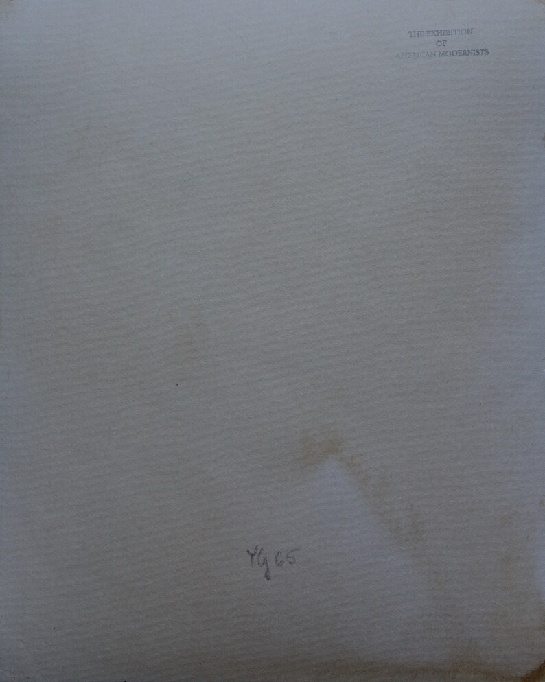 May include: The back of a white card with the text "The Exhibition of American Modernists" printed in black at the top and the number "7465" handwritten in black at the bottom.
