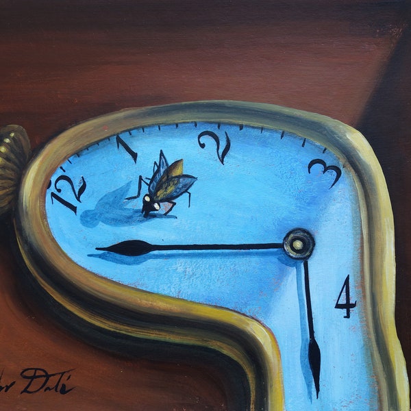 Bellas artes, pintura de surrealismo raro – Reloj de fusión, firmado, Salvador Dalí