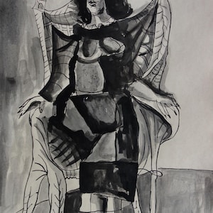 Rarissimo e unico cubista dell&#39;epoca di Picasso, studio di ritratto, disegno a inchiostro, firmato