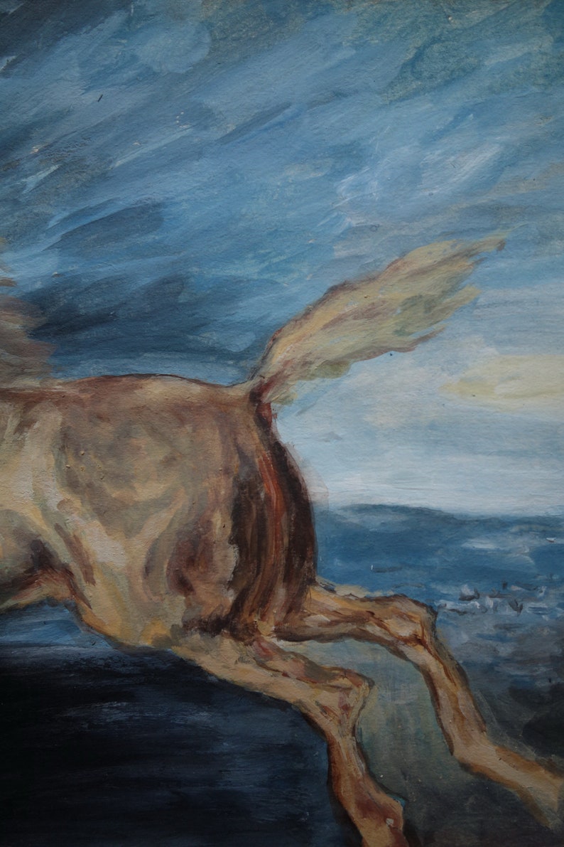 horse Old master Turner Goya era Signed French Romantic school unique gouache and oil painting