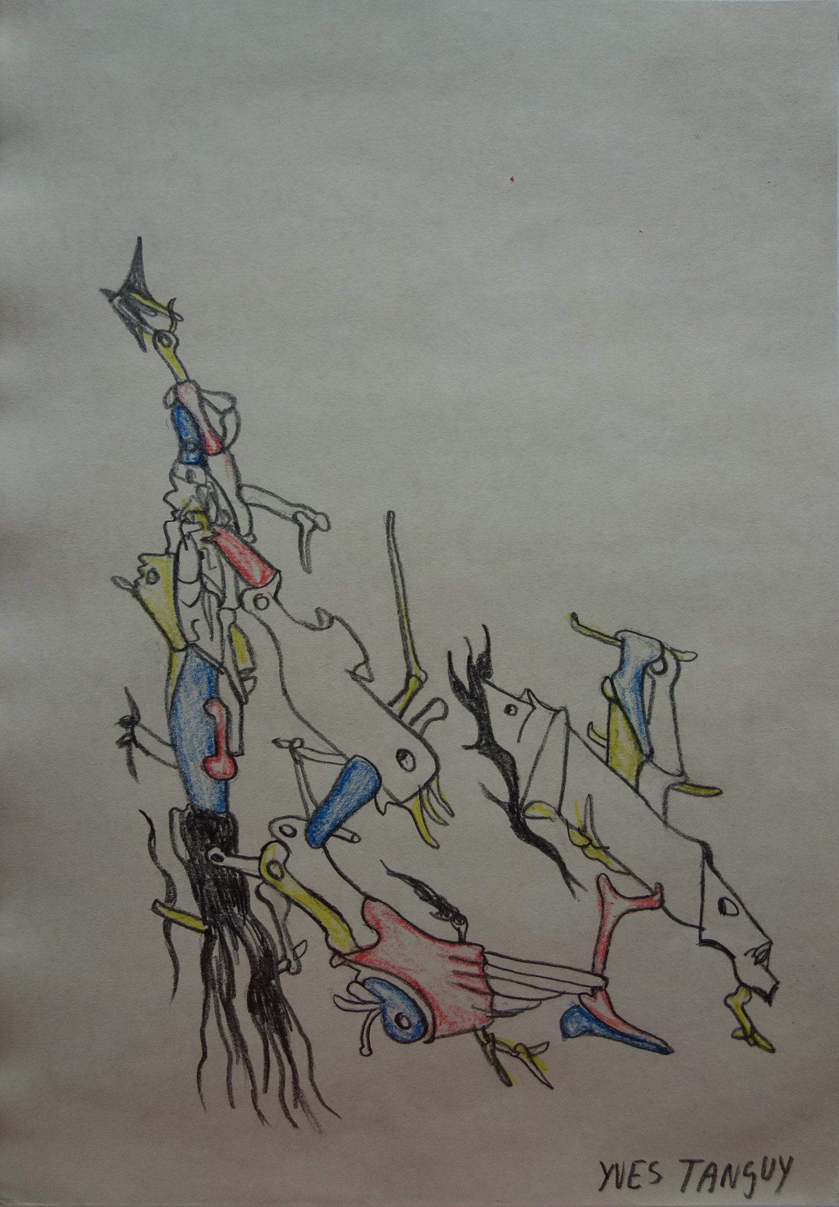 Fine European art - Surrealism graphite pencil study - drawing, signed, Yves Tanguy, Dali era