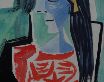 Very Rare Art - Unique Cubist Oil Portrait Painting, Signed