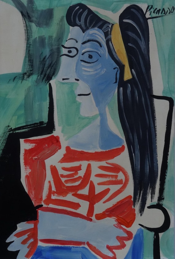 Very Rare Art - Unique Cubist Oil Portrait Painting, Signed