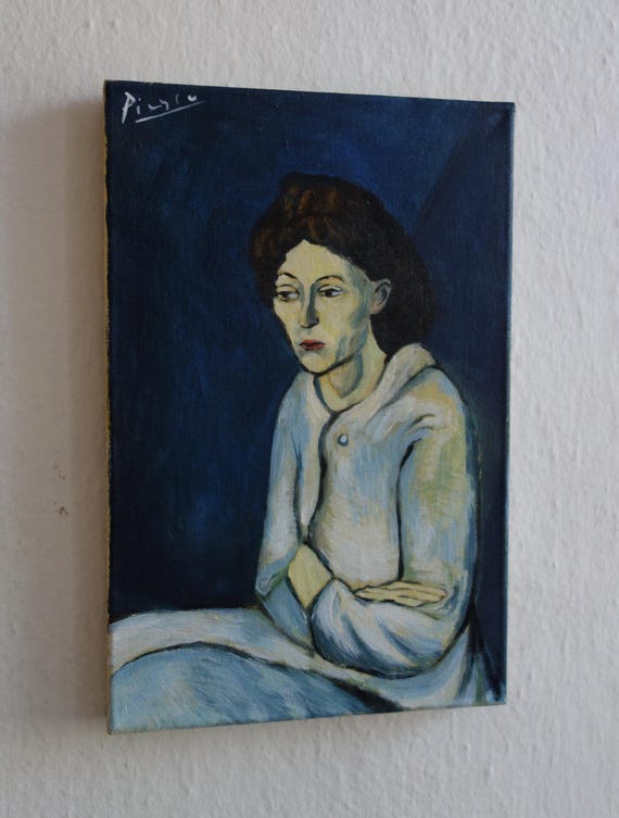 美術品、希少なキュビズム絵画 - 女性、青の時代、署名入り、パブロ