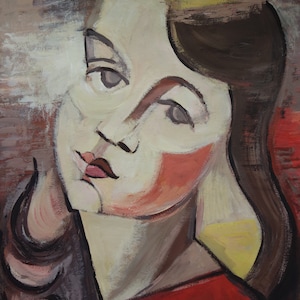 Fine French Cubism Picasso era original portrait of a woman painting, Signed
