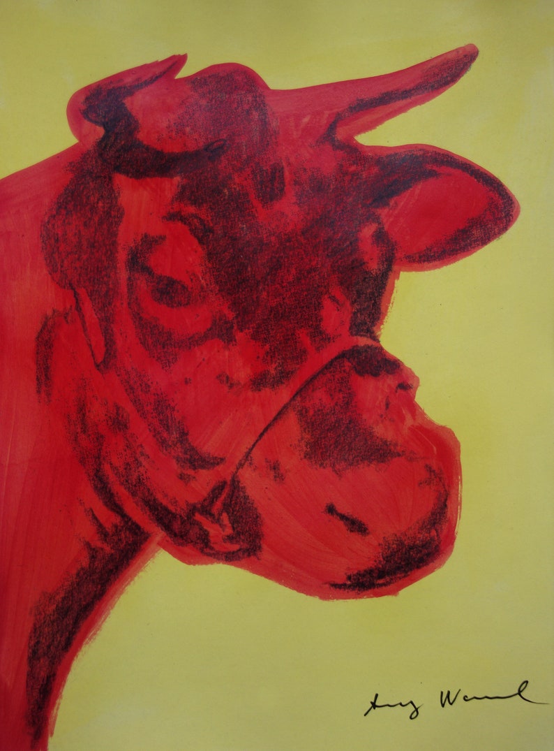 Fine peinture pop art unique vache, signé, Andy Warhol image 2