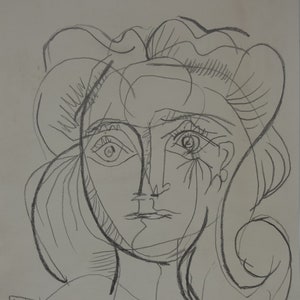 Very rare unique Cubist Picasso era, Portrait study, charcoal drawing, Signed