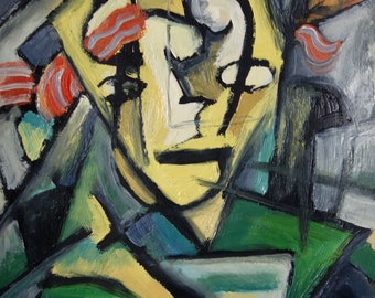 Fine Large Cubist portrait painting