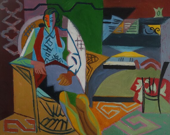 フランスのキュービズムのピカソ時代のオリジナル女性の肖像画、署名
