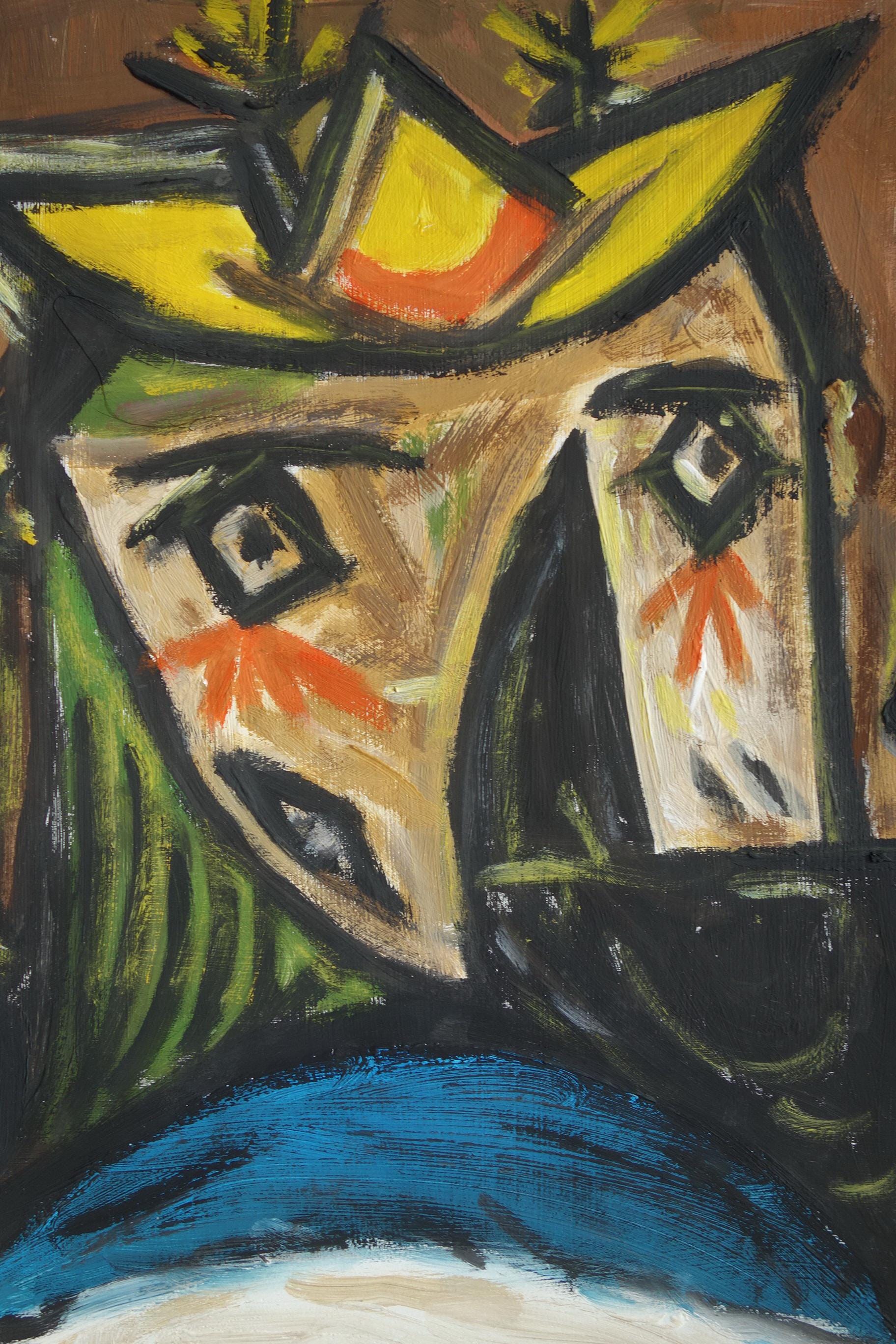 Very Rare Art - Unique Cubist Oil Portrait Painting, Signed