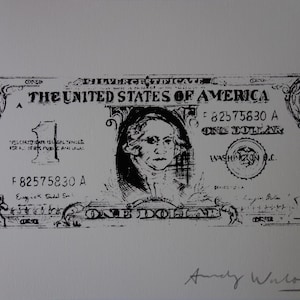 Fine POP ART Dollar bill Limited edition silkscreen serigraph, Warhol, signed, stamped and numbered